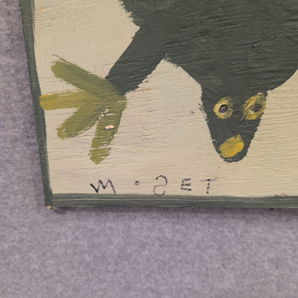 Mose T Signed Green Frog Painting Salvaged Wood 14" x 10.5" Moses Tolliver MoseT - Picture 3 of 6
